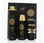 Lattafa Asad férfi parfüm szett (eau de parfum) Edp 100ml+200ml Dezodor+300ml Enteriőr illatósító
