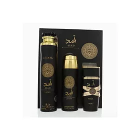   Lattafa Asad férfi parfüm szett (eau de parfum) Edp 100ml+200ml Dezodor+300ml Enteriőr illatósító